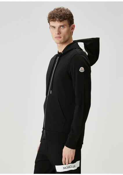 Siyah Kapüşonlu Logo Detaylı Sweatshirt modelleri