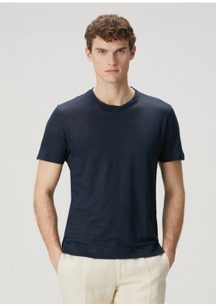 Lacivert Keten T-Shirt