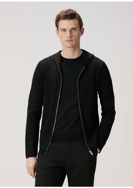 Siyah Kapüşonlu Yün Sweatshirt