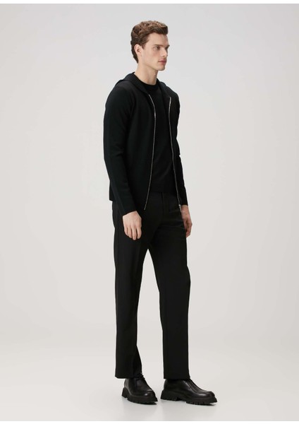 Siyah Kapüşonlu Yün Sweatshirt
