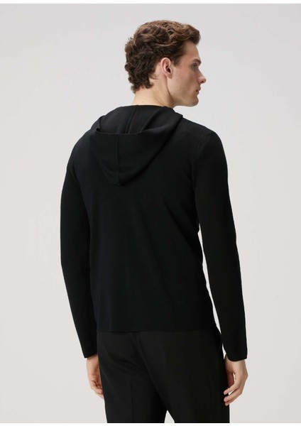 Siyah Kapüşonlu Yün Sweatshirt