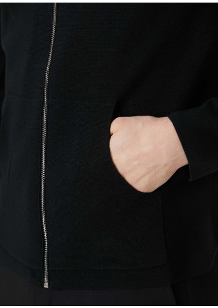 Siyah Kapüşonlu Yün Sweatshirt