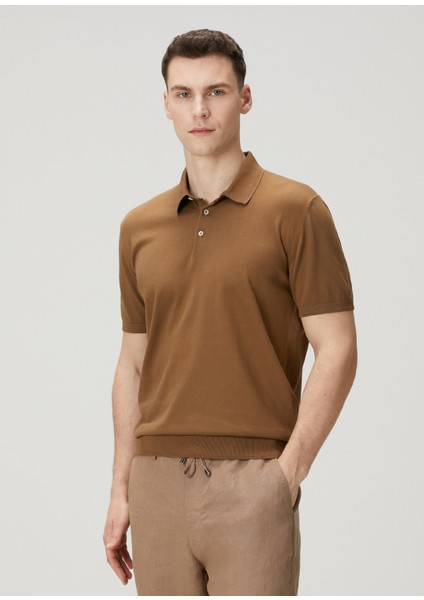 Açık Kahverengi Polo Yaka Kısa Kollu Triko