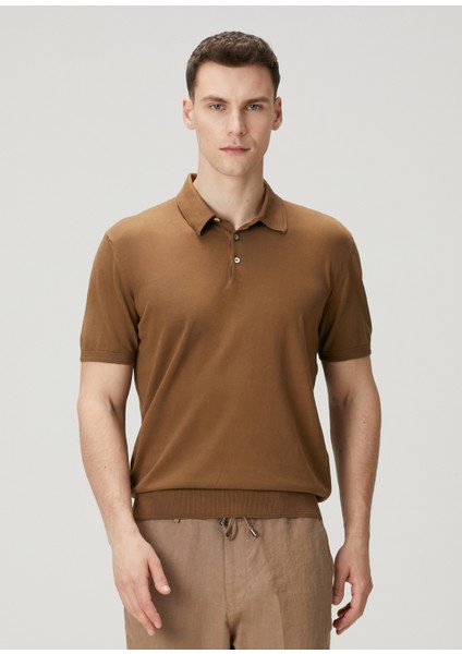 Açık Kahverengi Polo Yaka Kısa Kollu Triko modelleri