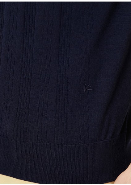 Lacivert Polo Yaka Kısa Kollu Yün Triko
