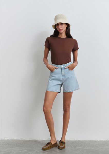 Verna Mavi Premium Buz Mavi Jean Şort 1410059-89754