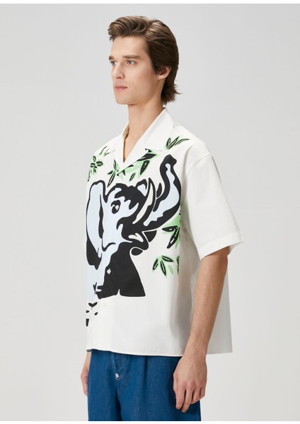 Jungle Elephant Beyaz Figür Desenli Hawaii Gömlek modelleri