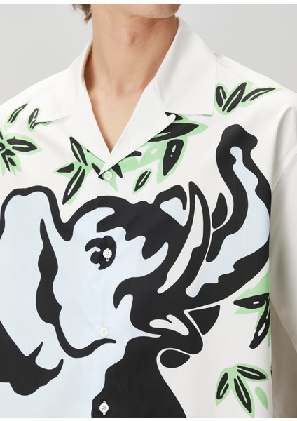 Jungle Elephant Beyaz Figür Desenli Hawaii Gömlek indirimleri