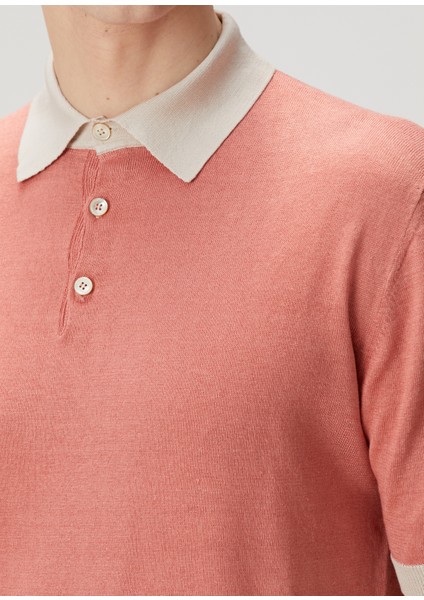 Pembe Polo Yaka Kısa Kollu Keten Triko indirimleri