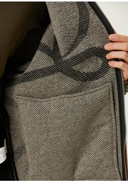 Siyah Gri Kapüşonlu Shearling Mont