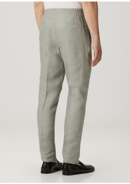 Taupe Beli Kordonlu Keten Pantolon