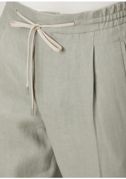 Taupe Beli Kordonlu Keten Pantolon
