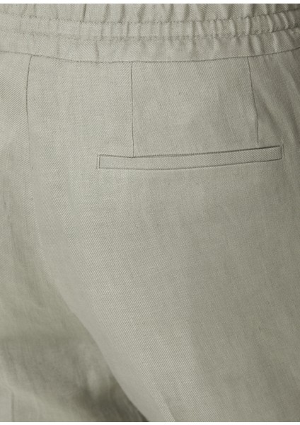 Taupe Beli Kordonlu Keten Pantolon
