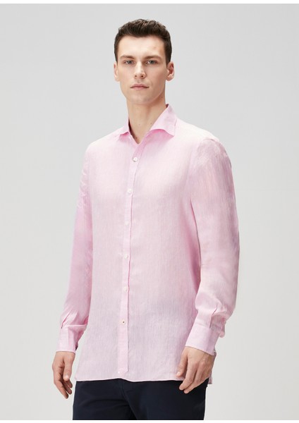 Pembe Keten Gömlek