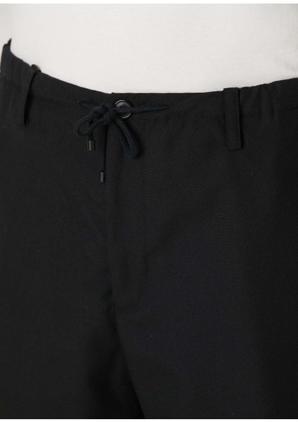 Siyah Beli Kordonlu Yün Pantolon