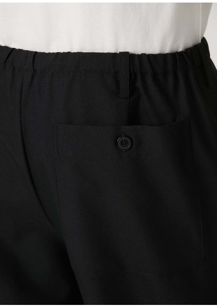 Siyah Beli Kordonlu Yün Pantolon