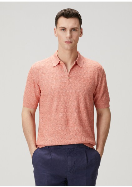 Pembe Polo Yaka Kısa Kollu Keten Triko