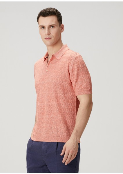 Pembe Polo Yaka Kısa Kollu Keten Triko