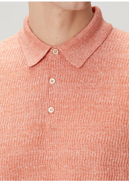 Pembe Polo Yaka Kısa Kollu Keten Triko