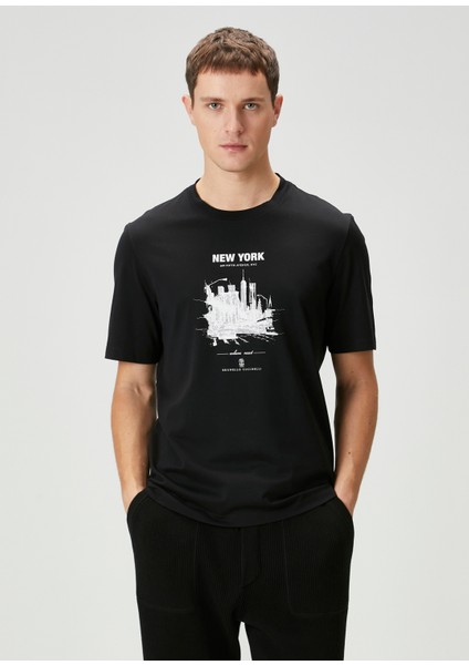 Siyah Şehir Baskılı T-Shirt