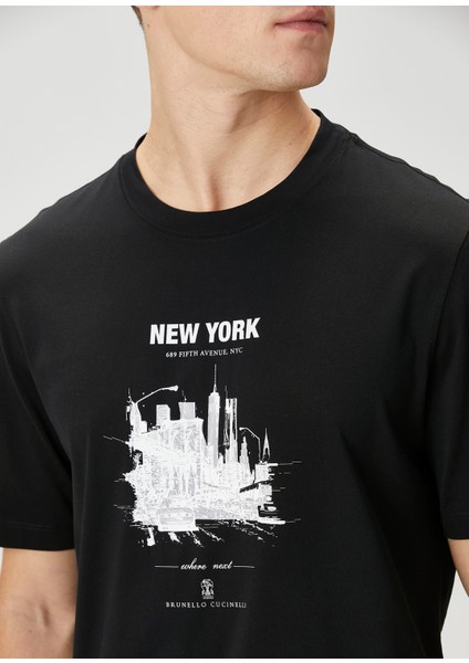 Siyah Şehir Baskılı T-Shirt