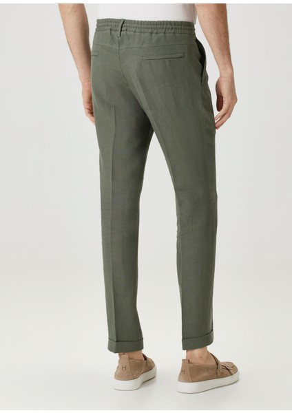 Yeşil Beli Kordonlu Keten Pantolon modelleri