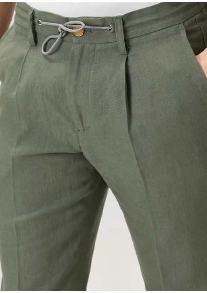 Yeşil Beli Kordonlu Keten Pantolon fırsatları
