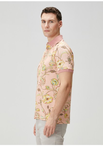 Pembe Polo Yaka Çiçek Desenli T-Shirt modelleri