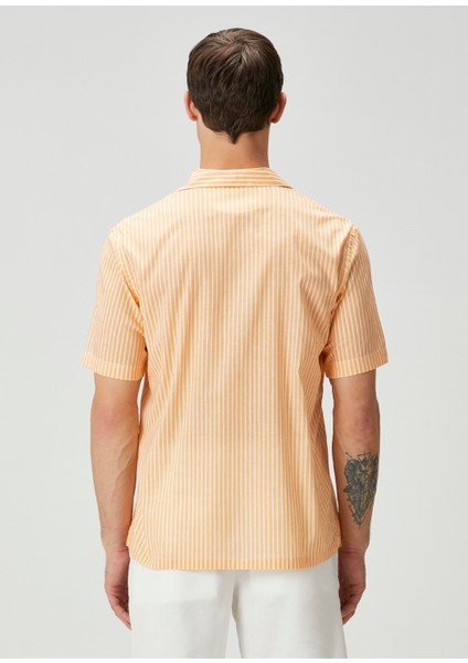 Camicia Turuncu Beyaz Çizgili Kısa Kollu Gömlek fırsatları
