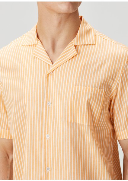 Camicia Turuncu Beyaz Çizgili Kısa Kollu Gömlek indirimleri