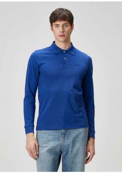 Mavi Polo Yaka Uzun Kollu T-Shirt