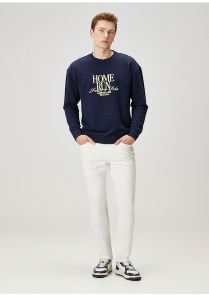Regular Fit Home Run Artwork Lacivert Sweatshirt