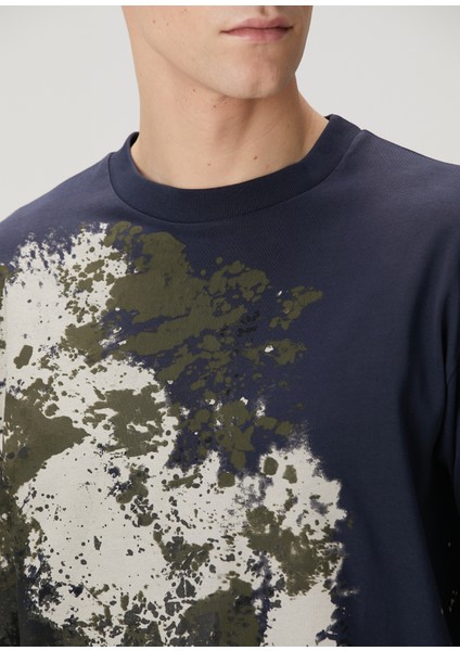 Loose Fit Lacivert Kamuflaj Desen Detaylı T-Shirt