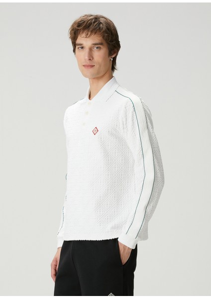 Beyaz Polo Yaka Logo Motifli Triko modelleri