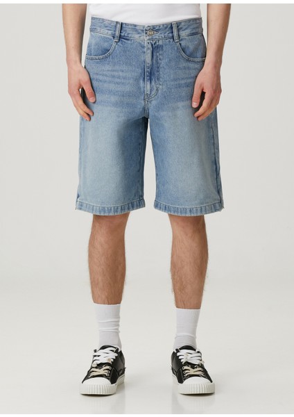 Mavi Fermuar Detaylı Denim Şort