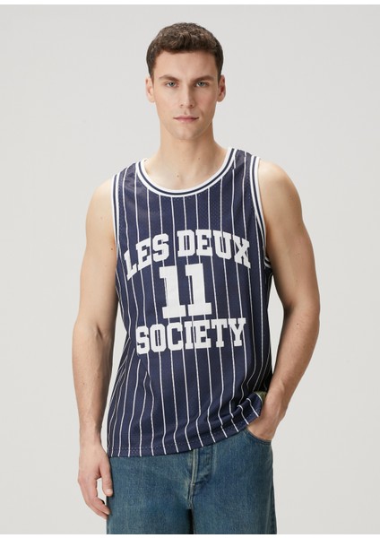 Lacivert Bej Çizgi Desenli T-Shirt