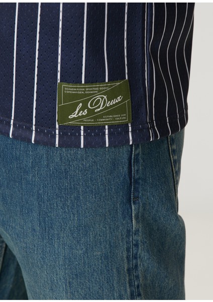 Lacivert Bej Çizgi Desenli T-Shirt
