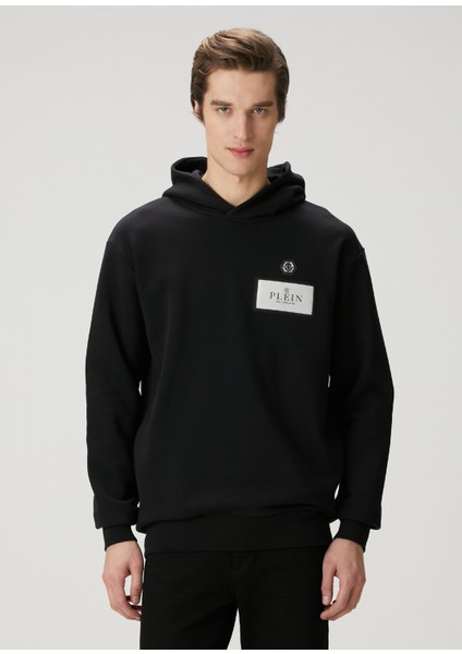 Siyah Kapüşonlu Logo Detaylı Sweatshirt
