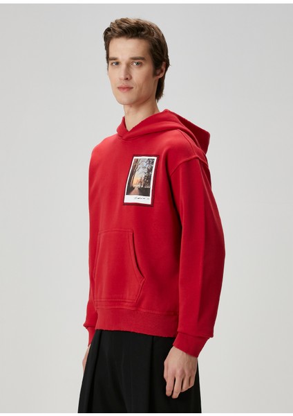 Postcard Bordo Kapüşonlu Baskılı Sweatshirt