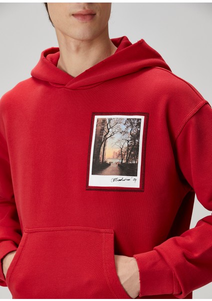 Postcard Bordo Kapüşonlu Baskılı Sweatshirt