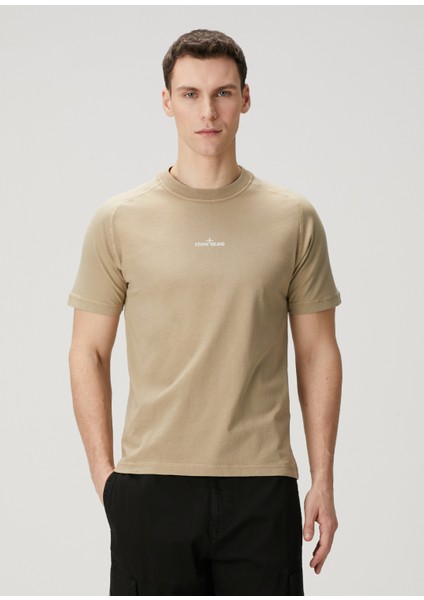 Koyu Bej Logo Baskılı T-Shirt