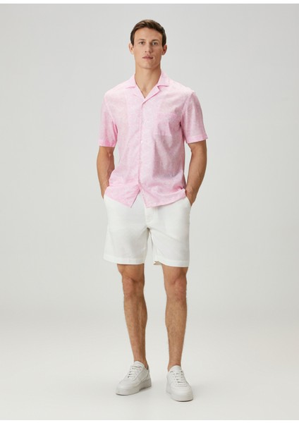 Camicia Pembe Etnik Desenli Kısa Kollu Gömlek