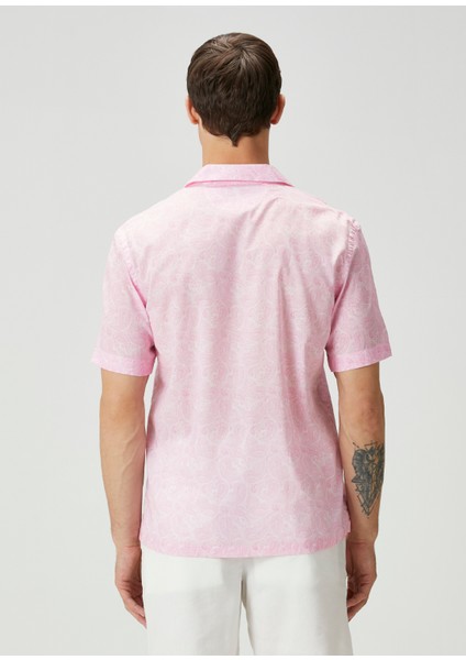 Camicia Pembe Etnik Desenli Kısa Kollu Gömlek