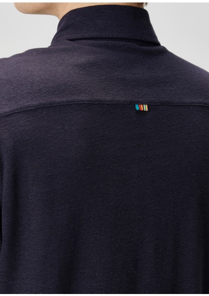 Lacivert Polo Yaka Keten T-Shirt