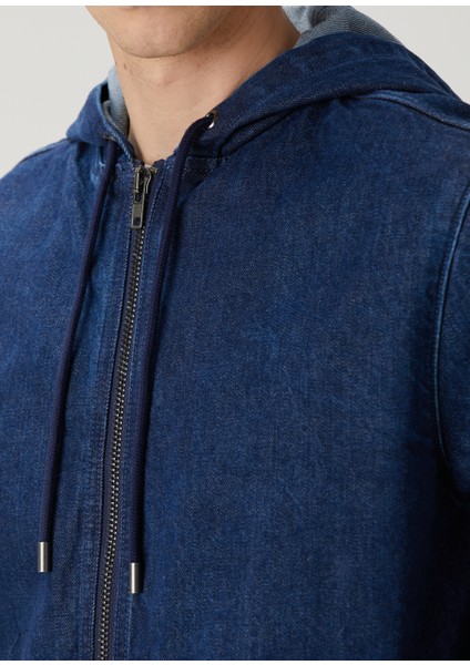 Koyu Mavi Kapüşonlu Denim Ceket