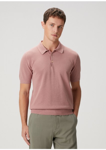 Pembe Polo Yaka Kısa Kollu Triko
