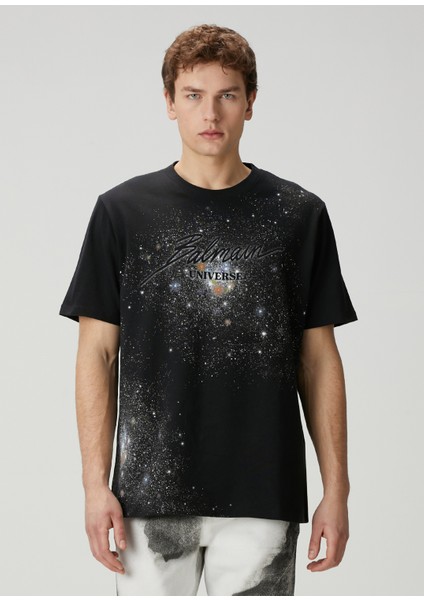 Regular Fit Universe And Star Siyah T-Shirt