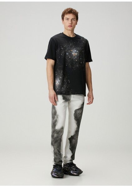 Regular Fit Universe And Star Siyah T-Shirt