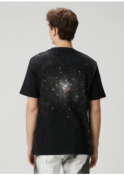 Regular Fit Universe And Star Siyah T-Shirt