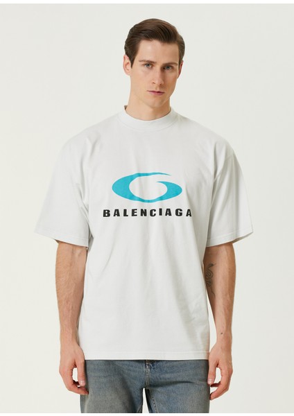 Beyaz Logo Baskılı T-Shirt